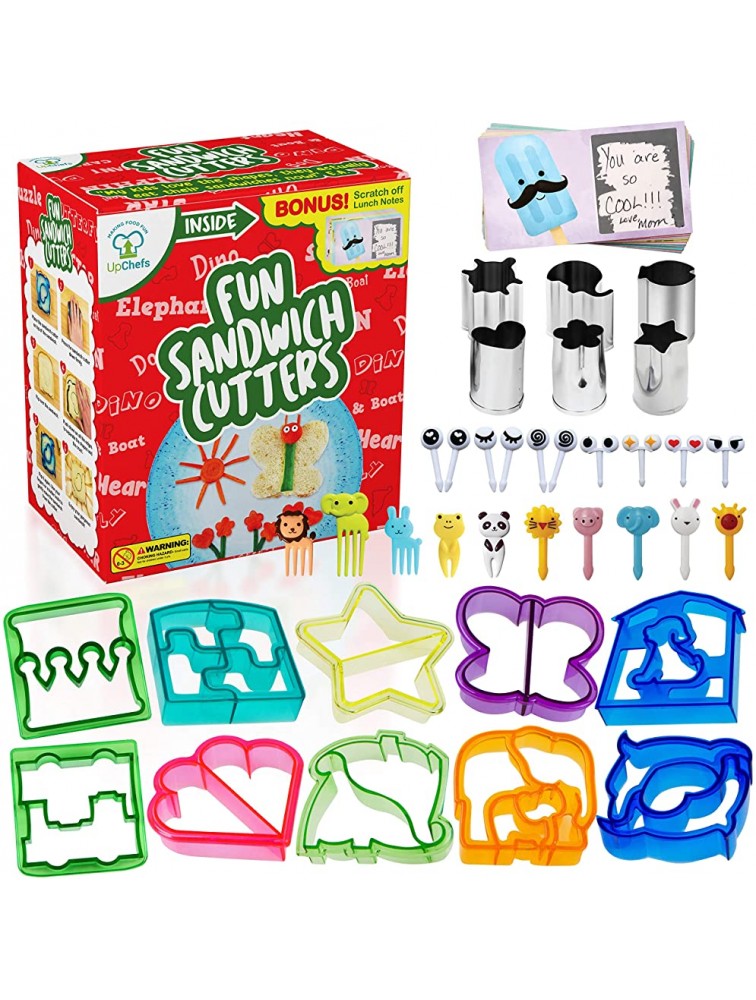 Fun Sandwich and Bread Cutter Shapes for kids 10 Crust & Cookie Cutters Mini Heart & Flower Stainless Steel Vegetable & Fruit Stamp Set and 20 Food Picks Loved by both Boys & Girls! - BEAM9SB2O