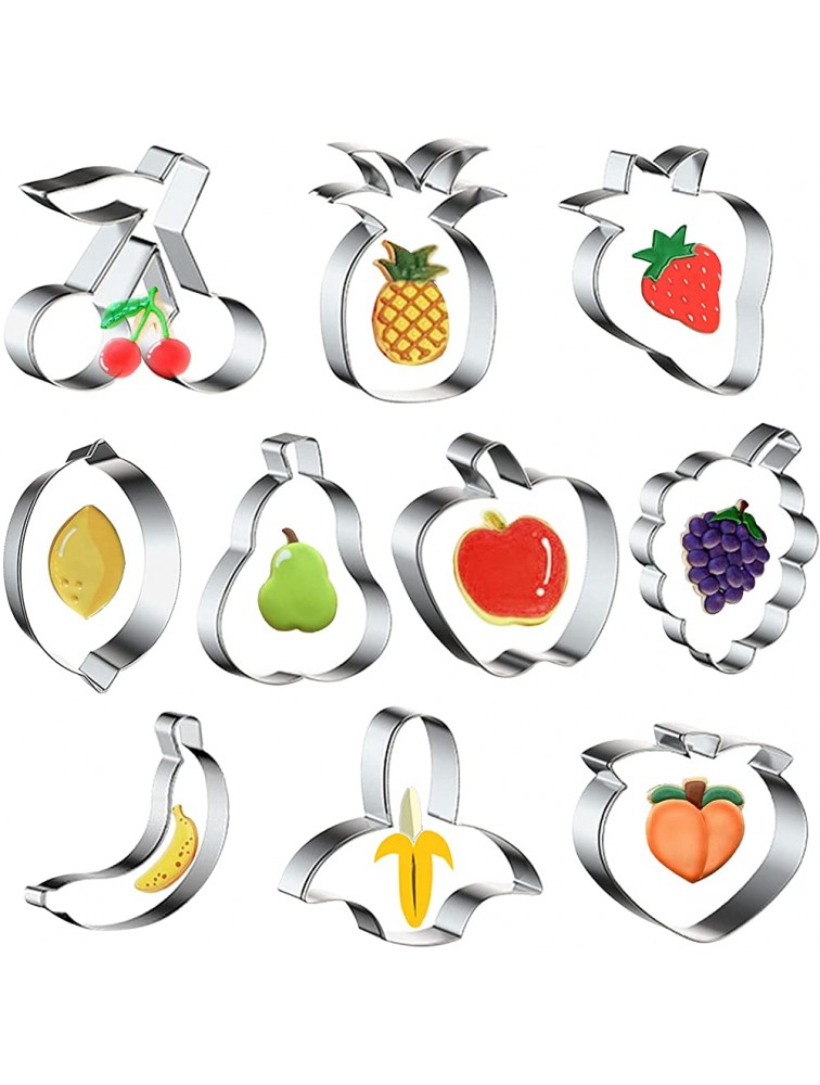 Wonmon 10PCS Fruit Cookie Cutters Set Stainless Steel Fruits Shape Cookie Cutters Molds Pineapple Strawberry Pear Lemon Apple Grape Peach Banana Cherry Pattern Shapes Cookie Cutters - B5UTMOZC9