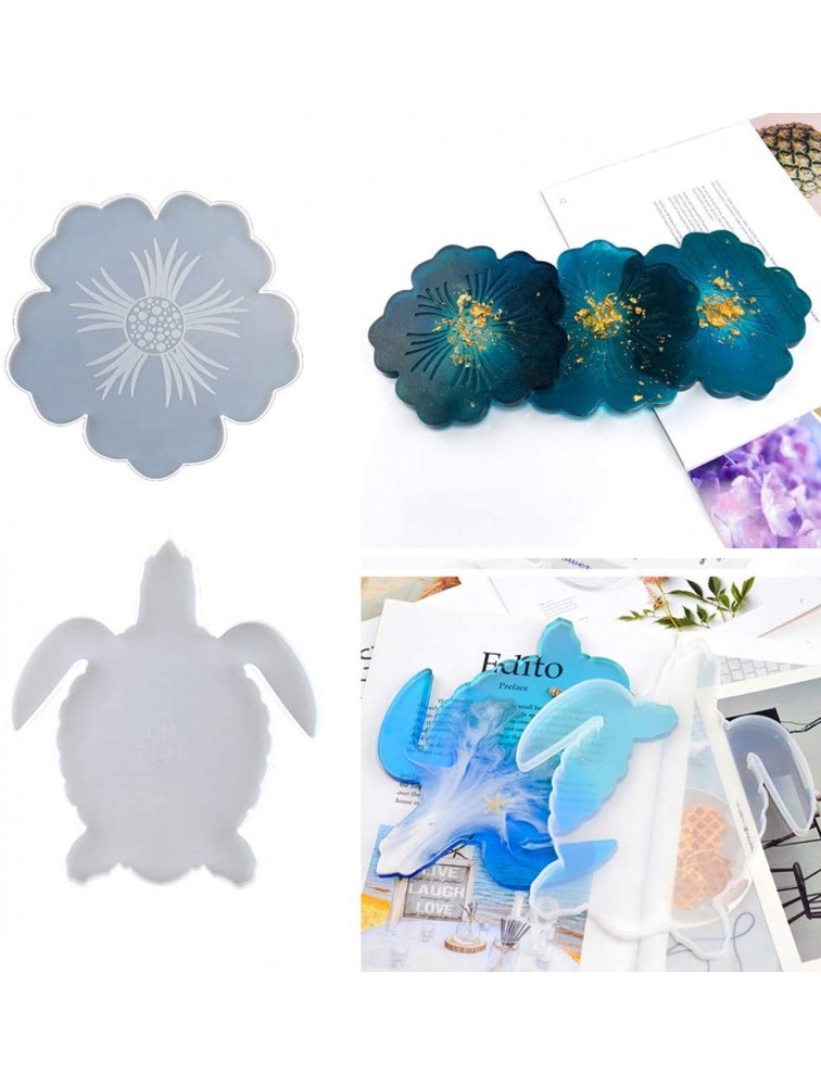 2Pcs Flower Sea Turtle Resin Coaster Mold Silicone Geode Coaster Resin Mold Tool Coaster Resin Molds - BDOV18UJW