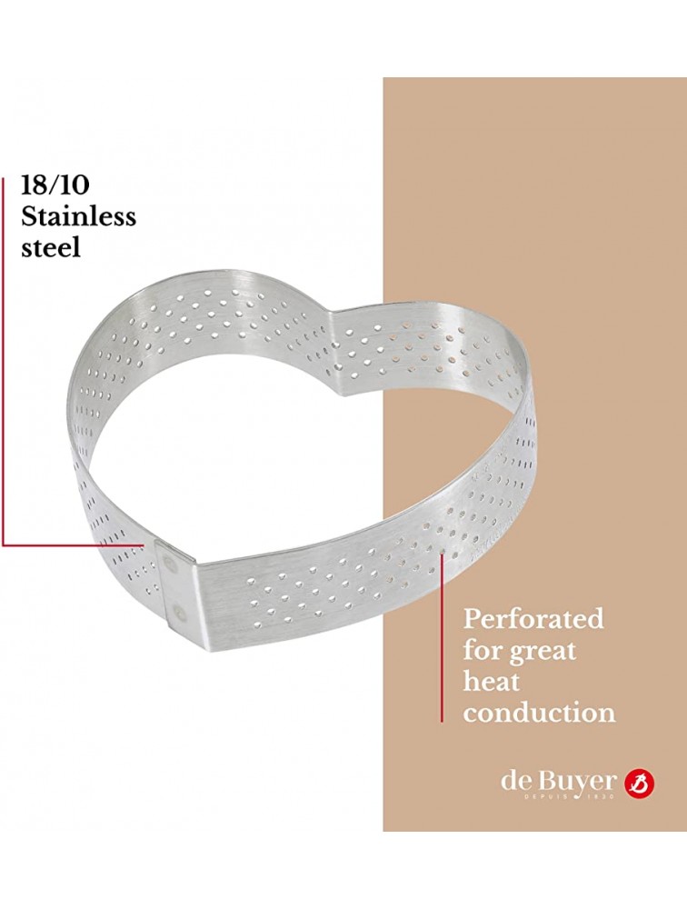 de Buyer Heart Perforated Valrhona Tart Ring Baking Supplies Stainless Steel Cake Ring Dishwasher Safe 3 0.8 Height - BNLAFVNBC