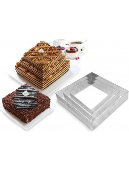 Funwhale 3 Tier Square Multilayer Anniversary Birthday Cake Baking Pans,Stainless Steel 3 Sizes Rings Square Molding Mousse Cake RingsSquare-Shape,Set of 3 - B6D54N6M0