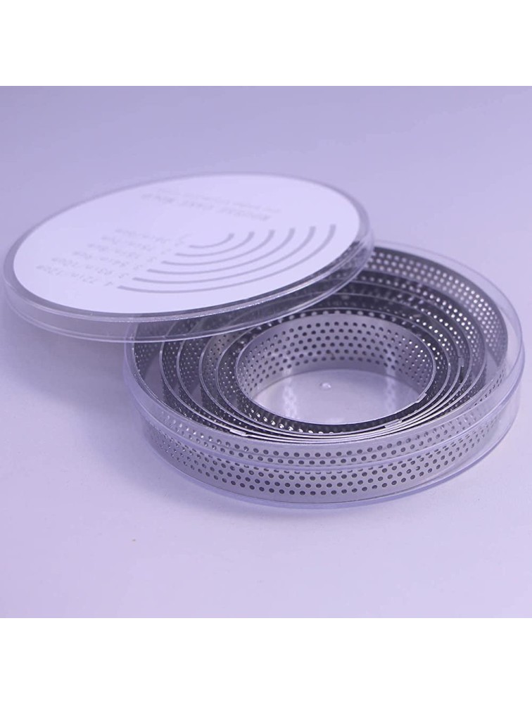 Keewah Round Perforated Tart Rings with Plastic Box 6 Piece From 2.3” to 4.7” Stainless Steel - B4WK7XPSN