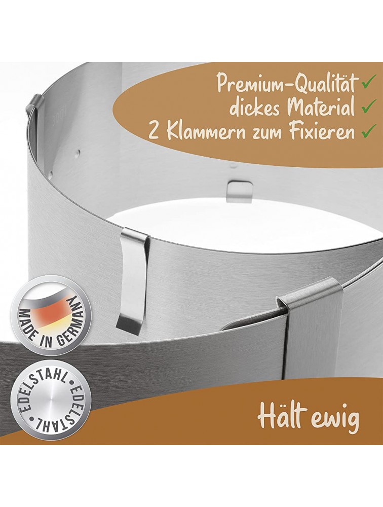 Menz Stahlwaren GmbH Cake Ring – Made in Germany – Stainless Steel Cake Mold Adjustable and can be Fixed with Clips – 3.3” high – for Magical Cake Creations - BSRIVTKXN