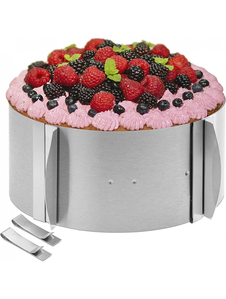 Menz Stahlwaren GmbH Cake Ring – Made in Germany – Stainless Steel Cake Mold Adjustable and can be Fixed with Clips – 3.3” high – for Magical Cake Creations - BSRIVTKXN
