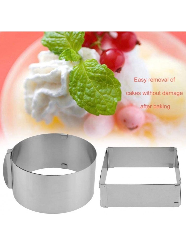 MOTZU 2 Pieces Cake Mold Stainless Steel Mousse Cake Rings Adjustable Mould Cake Baking Cake Decor Mold Ring Cake Collar Chocolate and Cake Decorating RollSquare + Round 6-12 Inch - BFVXLI9GD