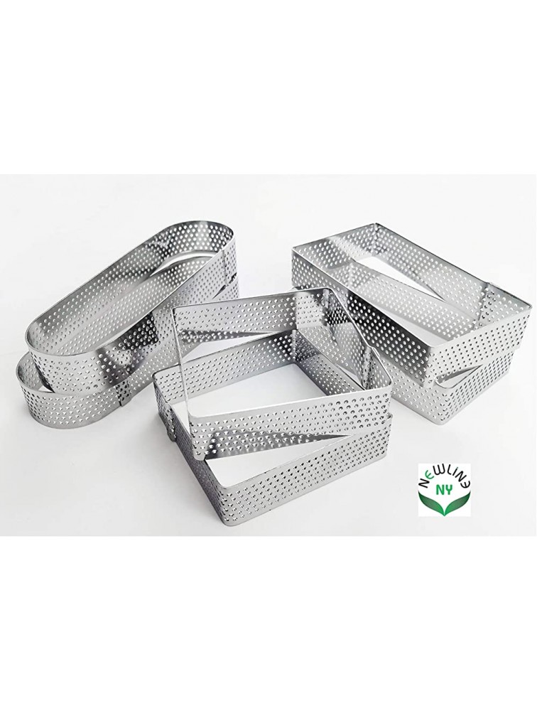 NewlineNY Stainless Steel 6 Pcs Perforated Oval Rectugular Square Tart Rings Molding Plating Set of 6: 2 of each 13cm x 4cm 5 x 1.5 + 10cm x 5.5cm 4 x 1.5 + 7cm 2.8 square x 2cm 0.8 H - BJC1IKTI1