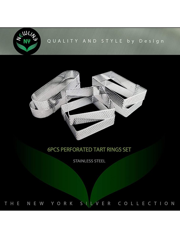NewlineNY Stainless Steel 6 Pcs Perforated Oval Rectugular Square Tart Rings Molding Plating Set of 6: 2 of each 13cm x 4cm 5 x 1.5 + 10cm x 5.5cm 4 x 1.5 + 7cm 2.8 square x 2cm 0.8 H - BJC1IKTI1
