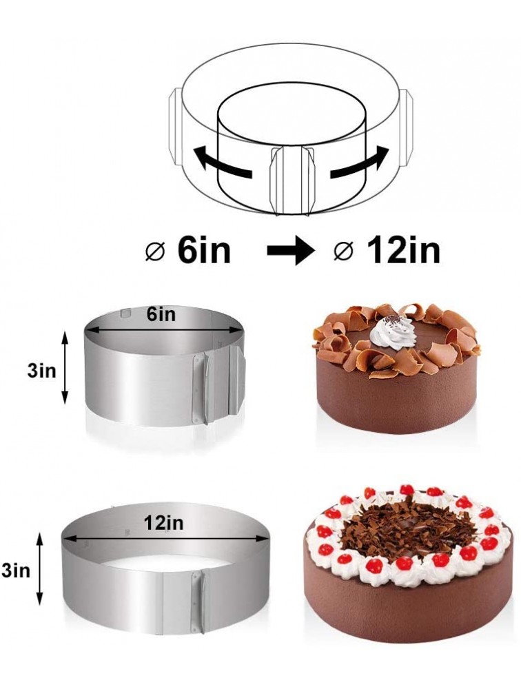 Picowe Cake Ring Set 6 to 12inches Adjustable Stainless Steel Cake Ring 5.5 x 400inch Mousse Cake Acetate Sheet Mousse Cake Mold 2 Pack New - B1VEAQKTG