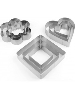 ZEAYEA 9 Pieces Cake Mold Ring Stainless Steel Mousse Molds in 3 Shape Flower Heart Square Cake Mold for Baking Christmas Wedding Anniversary Large Medium and Small Size - B807XOCXL