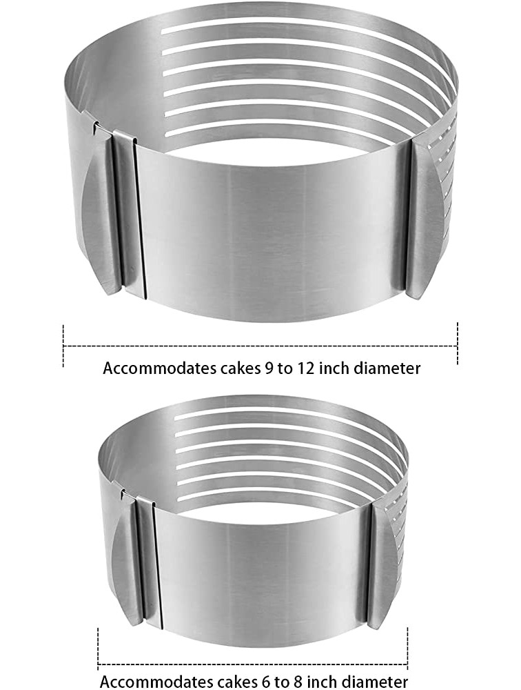 ZEONHAK 2 PCS Stainless Steel Adjustable Layer Cake Slicer Set 7 Layered Bread Cutter Ring with Diameter of 6-8 Inches and 9-12 Inches 3.4 Inches High Silver - B4KESMGH3