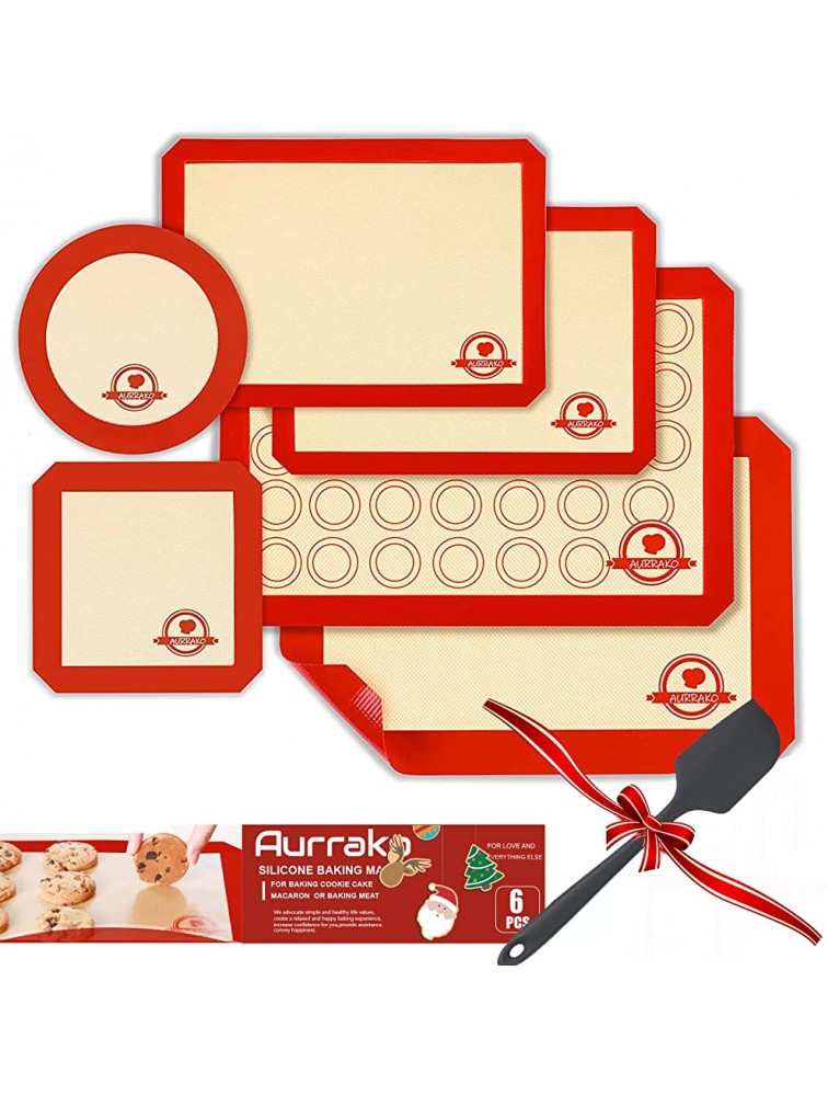 Aurrako Silicone Baking Mats for Cookie Baking Sheets Pan 100% Silicone BPA Free Material,Heat Resistant Non Stick & Reusable Baking Tools Baking Supplies for Baking Cookie Macaroon Cake6PCS - BYB2V8LE8