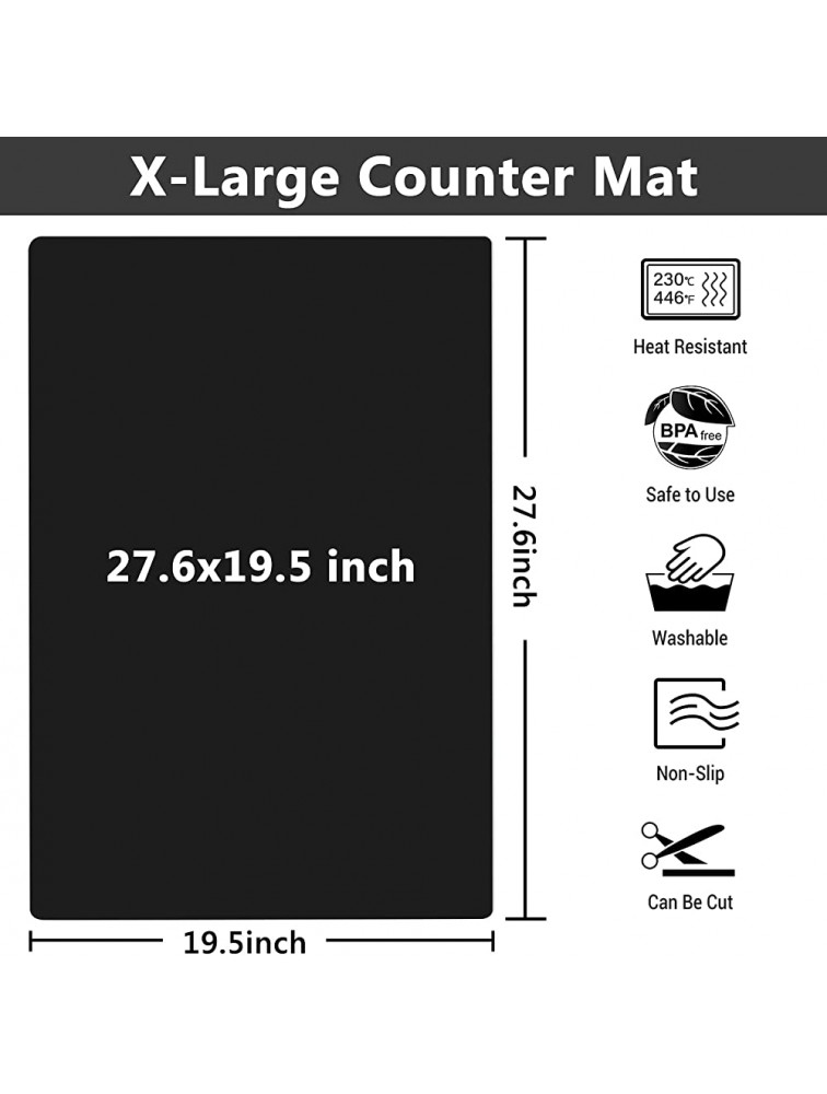 Ewen 27.6x19.5 Inch Silicone Mats for Kitchen Counter 2MM Thick Heat Resistant Silicone Baking Mat Large Pastry Mat Glass Top Stove Cover Countertop Protector Pad for Coffee Maker Crafts Black - BKMDSEMRA