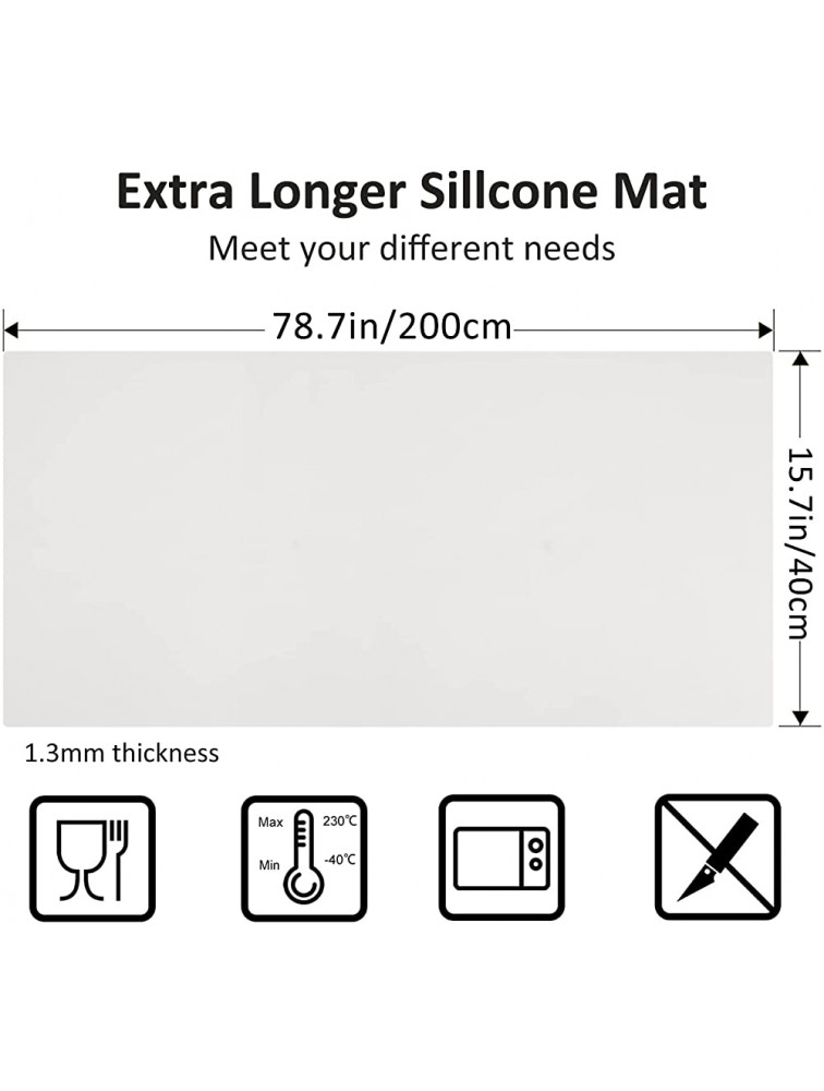 Large Silicone Heat Resistant Mat 78.7” x 15.7” Nonslip Silicone Mats for Kitchen Counter Countertop Protector Nonstick Waterproof Craft Mat Table Placemat White - BD1HZ9HN4