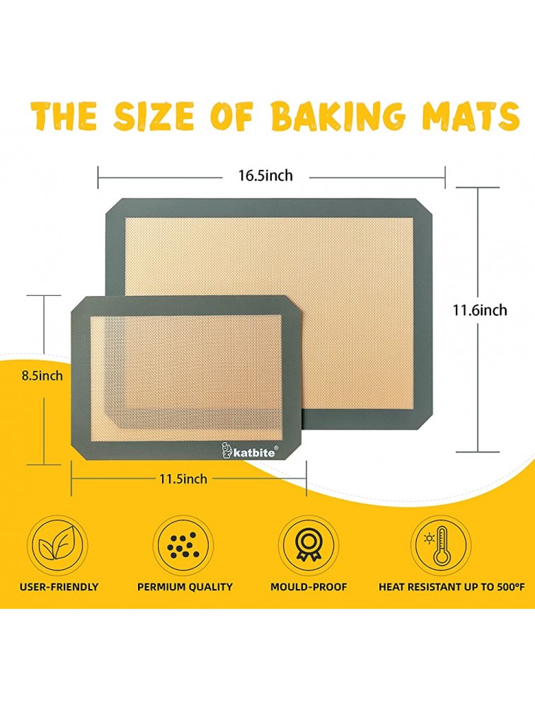 Silicone Baking Mat Katbite Large Baking Mat Set of 3-2 Half Sheets Mats 11 5 8 x 16 1 2 + 1 Quarter Baking Sheets Reusable & Nonstick Bakeware Mats for Cookies Macarons Bread and Pastry - B2N827LFT