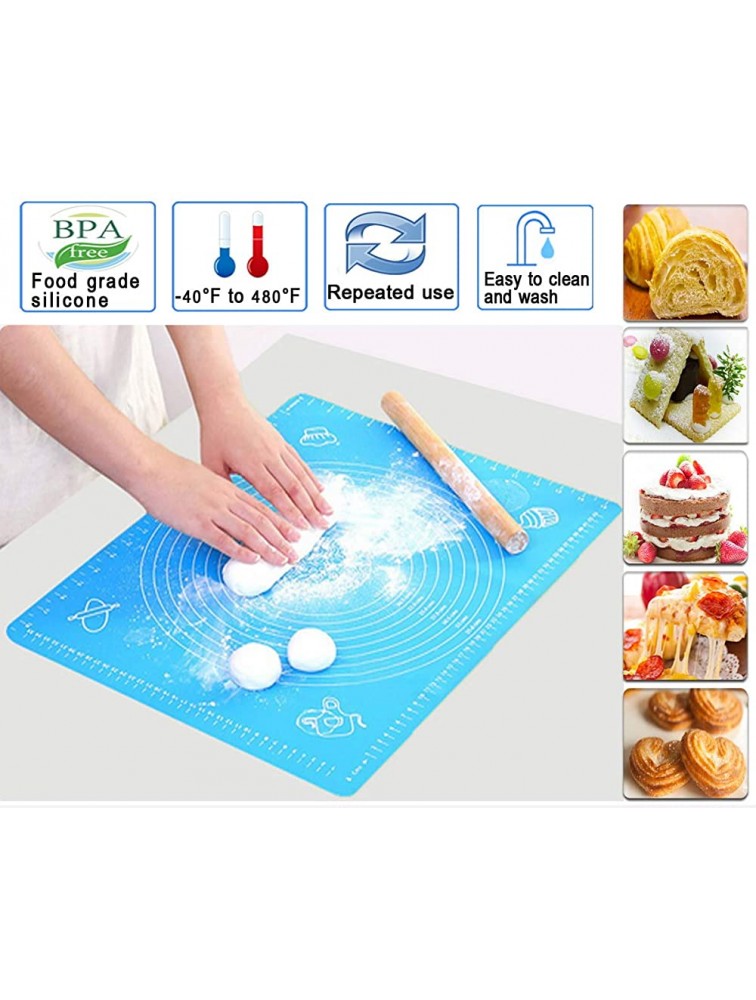 Silicone Baking Mat with Measurements – Heat Resistant BPA Free Non-Stick Pastry Mat for Rolling Dough – Easy to Clean Silicone Mat Does Not Discolor-Blue - BMYZNHJL9