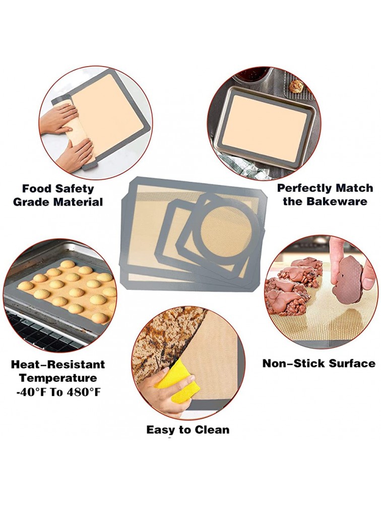 Silicone Baking Mats Set of 7 BPA-Free Food Grade Reusable Baking Mat Professional Non-stick Pastry Mat Oven Liner Sheets Mats Silicone pan liners Square Cake Pan Mat Silicone Oil Brush &Knife - BRON17O2I