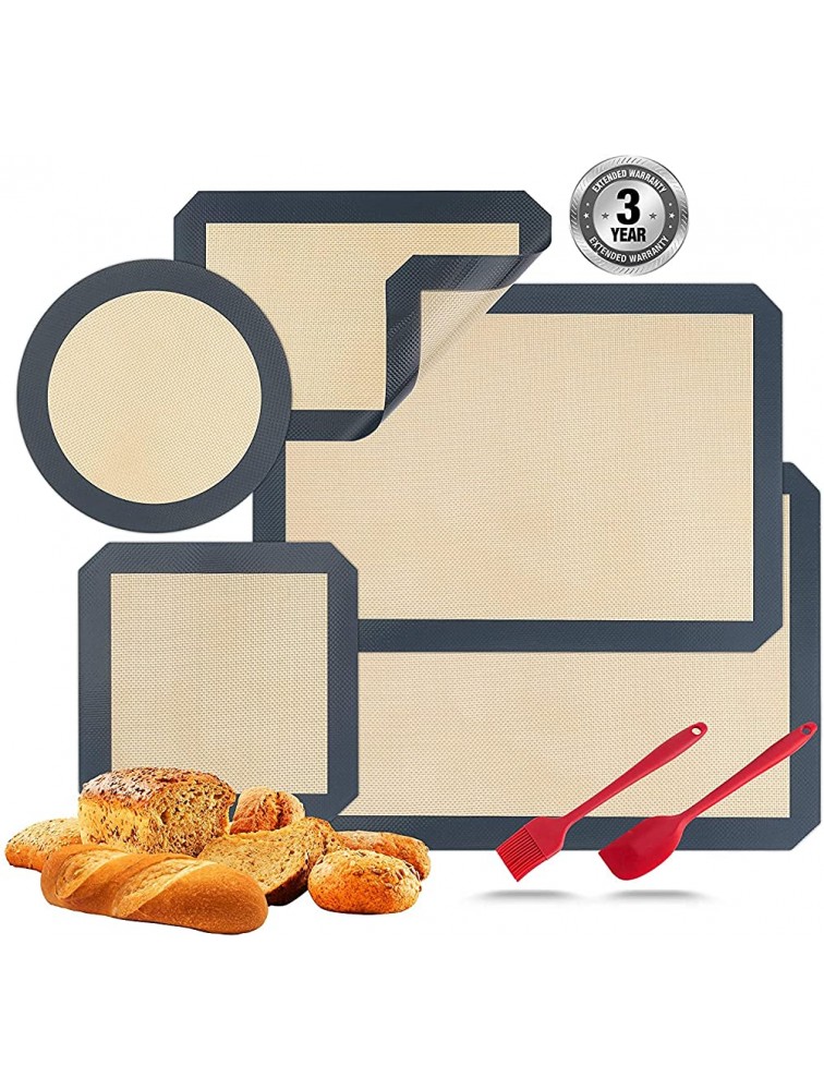 Silicone Baking Mats Set of 7 BPA-Free Food Grade Reusable Baking Mat Professional Non-stick Pastry Mat Oven Liner Sheets Mats Silicone pan liners Square Cake Pan Mat Silicone Oil Brush &Knife - BRON17O2I