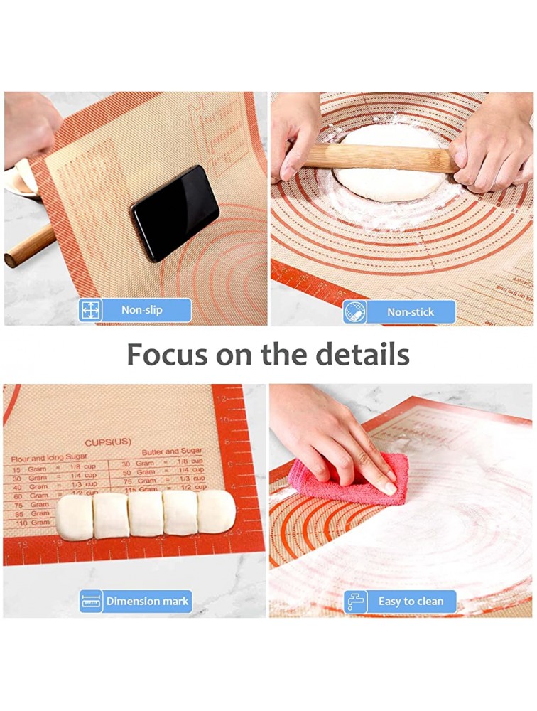 Silicone Pastry Mat 26 x 16 Extra Thick Large Non Stick Baking Mat with Measurement Non-slip Dough Rolling Mat Reusable Food Grade Silicone Counter Mat for Making Cookies Rolling Dough Pie Crust - B9PES6932