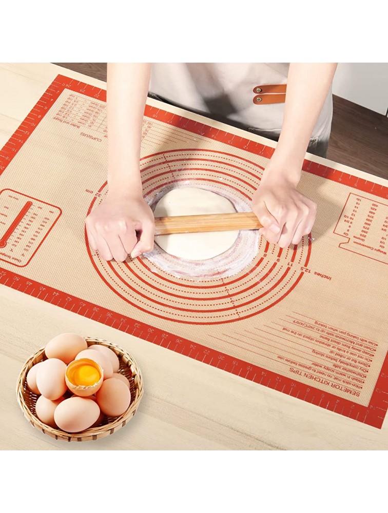 Silicone Pastry Mat 26" x 16" Extra Thick Large Non Stick Baking Mat with Measurement Non-slip Dough Rolling Mat Reusable Food Grade Silicone Counter Mat for Making Cookies Rolling Dough Pie Crust - B9PES6932