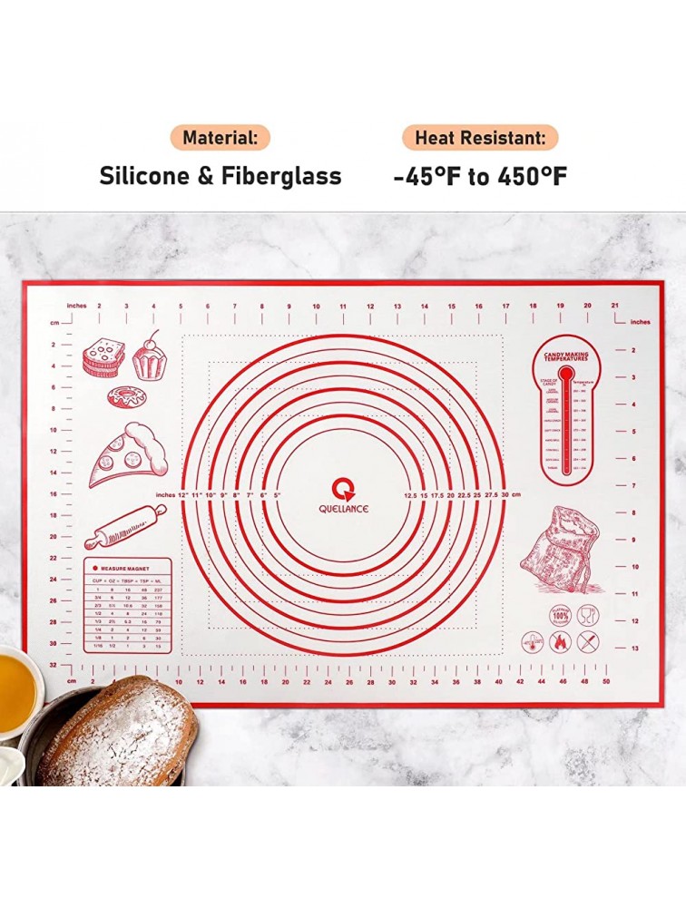 Silicone Pastry Mat Extra Large Non Slip with Measurement Non Stick Large and Thick for Fondant Rolling Dough Pie Crust Pizza and Cookies BPA Free Easy Clean Kneading Matts,16 x 24 Red - BSM9O06WD