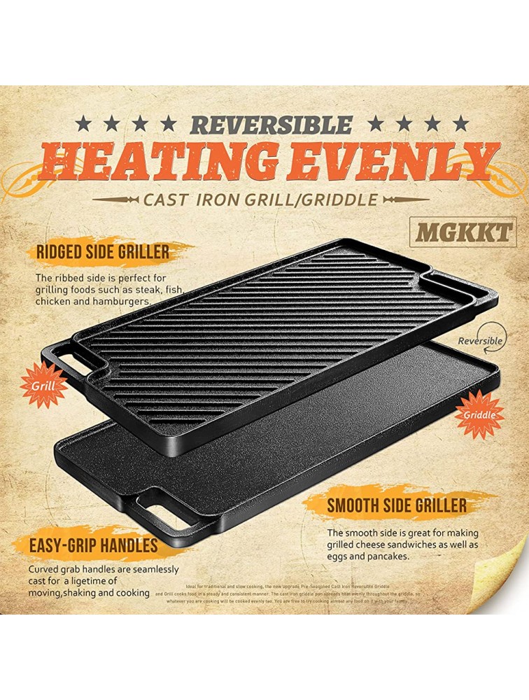 1-Piece 16.50 Inch Cast Iron Griddle Plate | Reversible Pre-Seasoned Cast Iron Grill Pan for Gas Stovetop | Double Sided Used on Open Fire & in Oven | Pre-Coated With Oil - B1OUFQMO0