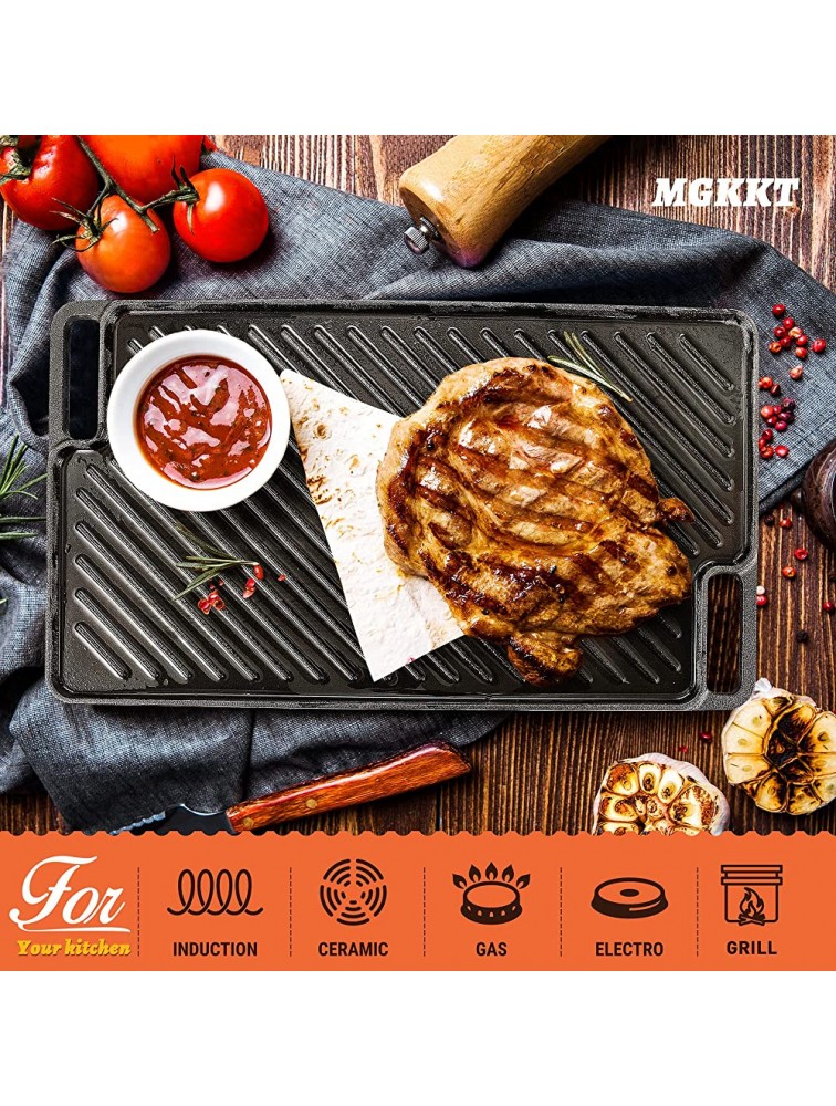 1-Piece 16.50 Inch Cast Iron Griddle Plate | Reversible Pre-Seasoned Cast Iron Grill Pan for Gas Stovetop | Double Sided Used on Open Fire & in Oven | Pre-Coated With Oil - B1OUFQMO0