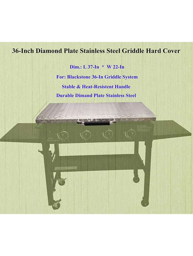 36-Inch Griddle Hard Cover for 36 Blackstone Front Grease Griddle Diamond Plate Stainless Steel Griddle Cover Lid Heat Protection Handle - BHKAG1T5L