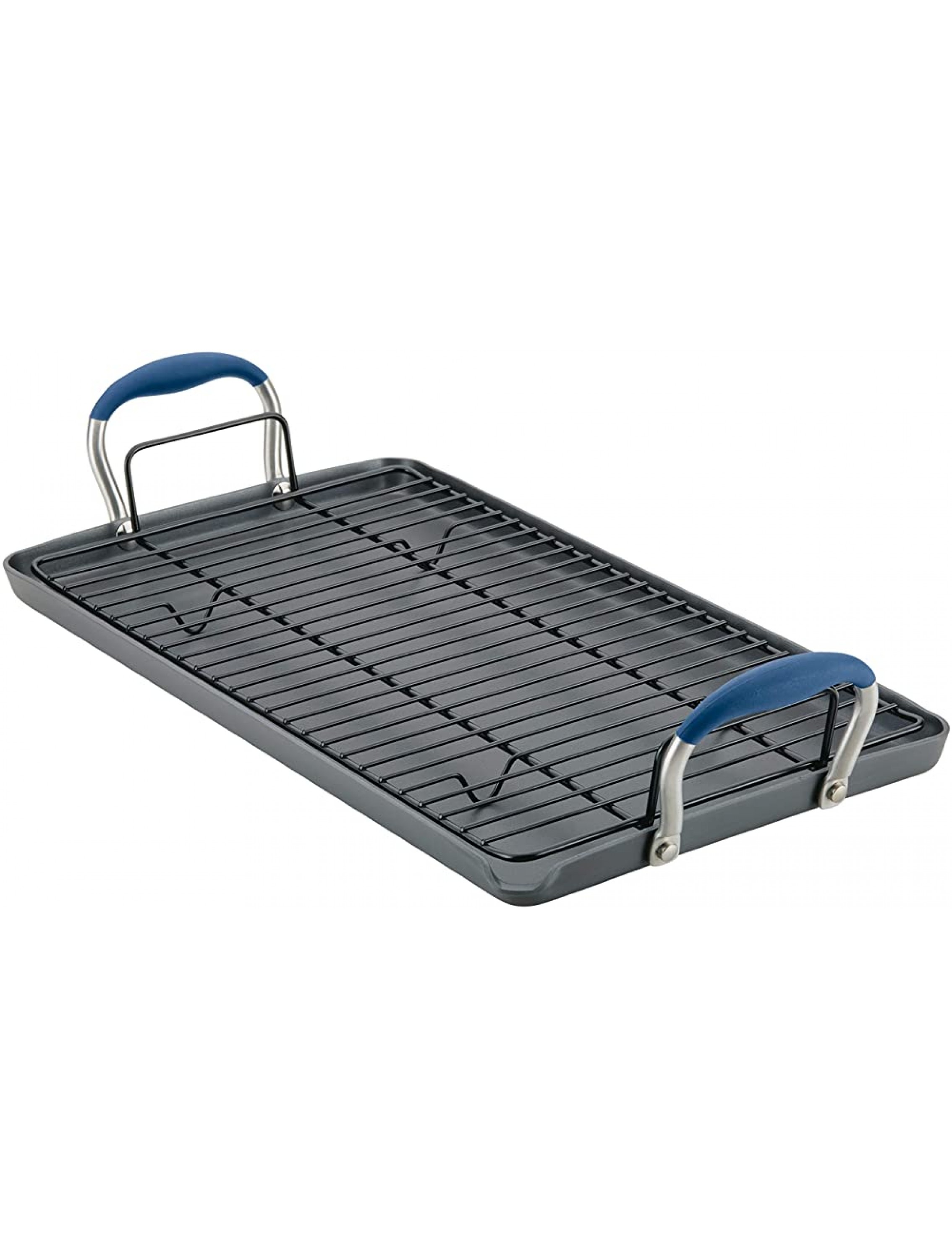 Anolon Advanced Home Hard Anodized Nonstick Double Burner Flat Grill Griddle Rack 10 Inch x 18 Inch Indigo Blue - BHMN5ISQ7