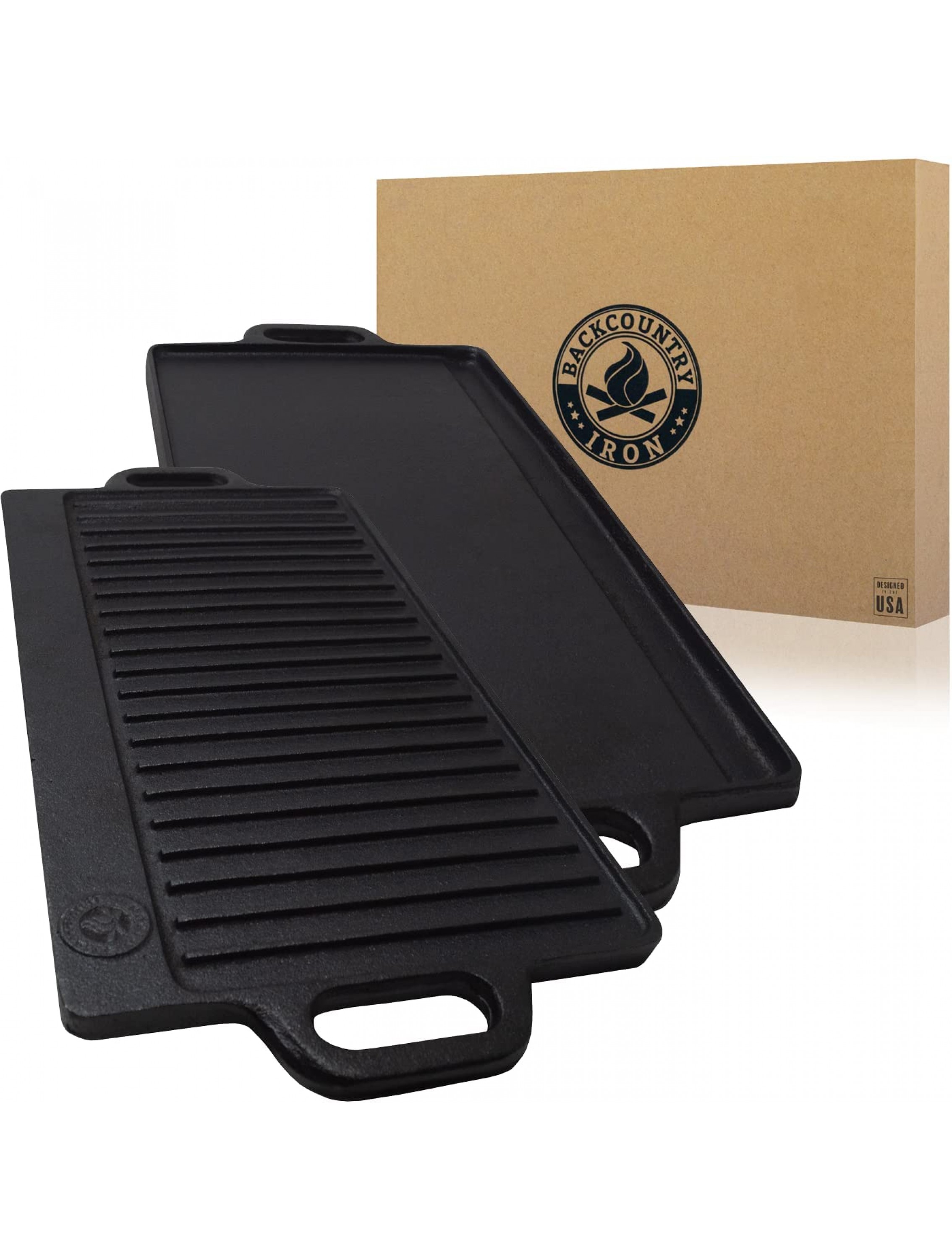 Backcountry Cast Iron Skillet 20x9 Large Reversible Grill Griddle Pre-Seasoned for Non-Stick Like Surface Cookware Oven Broiler Grill Safe Kitchen Deep Fryer Restaurant Chef Quality - B3OF49BA4