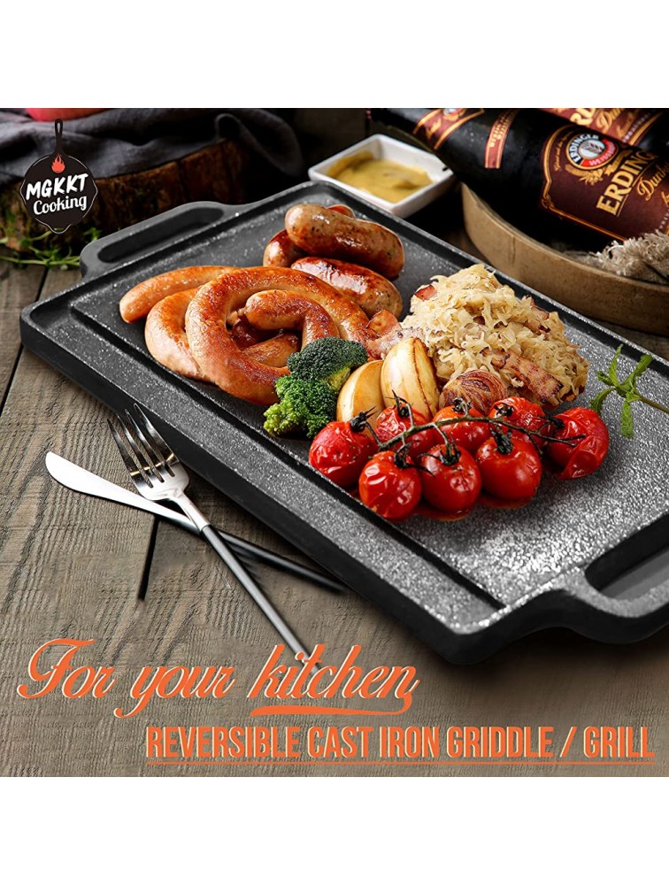 Cast Iron Griddle Plate 16.7 inch | Reversible Cast Iron Grill Griddle Pan | Double Sided Stove Top Griddle On Two Burners | Pre-Seasoned Cast Iron Griddle 1 Piece - BZP2F6TWN