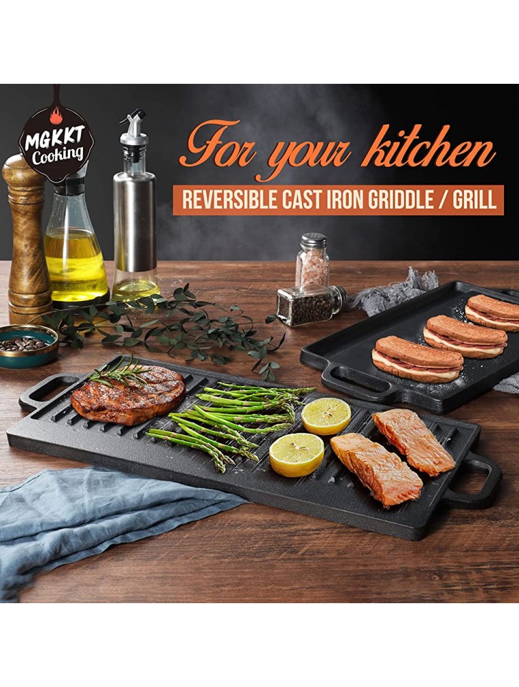 Cast Iron Griddle Plate 16.7 inch | Reversible Cast Iron Grill Griddle Pan | Double Sided Stove Top Griddle On Two Burners | Pre-Seasoned Cast Iron Griddle 1 Piece - BZP2F6TWN