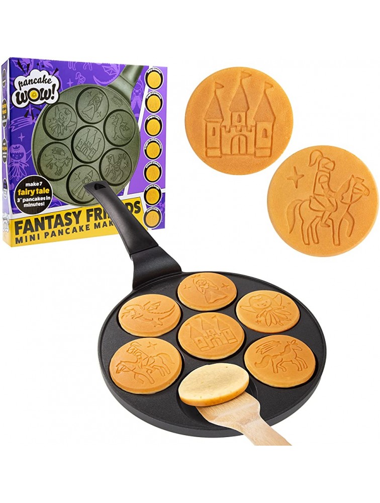 Fantasy Friends Mini Pancake Pan-Make 7 Unique Flapjacks Featuring a Princess Prince Fairy Castle & More Nonstick Griddle for Breakfast Magic & Easy Cleanup-Fun Gift for Kids & Adults Boys or Girls - BSY78JJ9M
