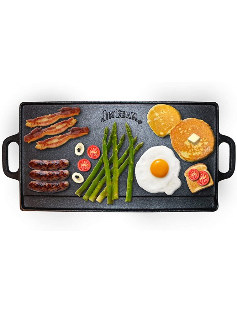Jim Beam Skillet Pre Seasoned Heavy Duty Construction Double Sided Cast Iron Griddle Pan with Superior Heat Retention 20x1x9 Large Black,BBQ168 - BFCB3TFJ0