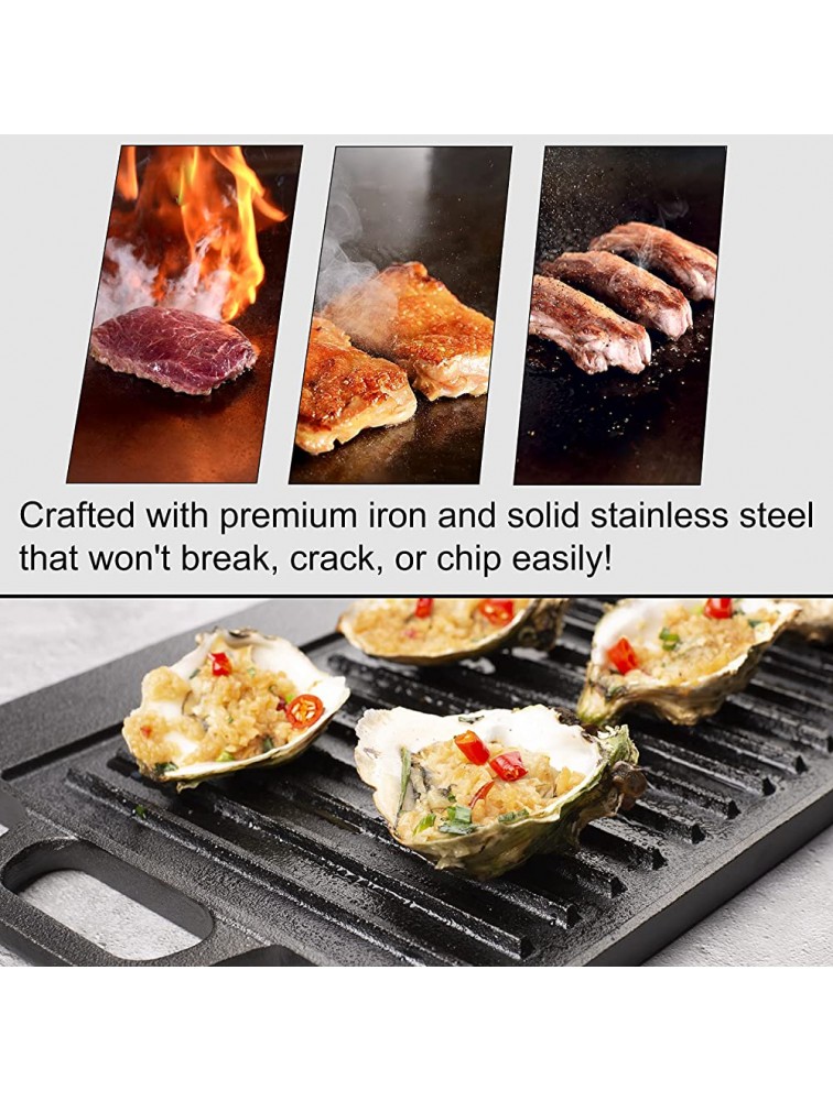 Max K 2-in-1 Cast Iron Grill & Griddle Pre-Seasoned Reversible Grilling Plate Oven Campfire Double Burner Stove Top Skillet With Handles Grease Reservoir 20x9 Inch - BQQYMW9JP