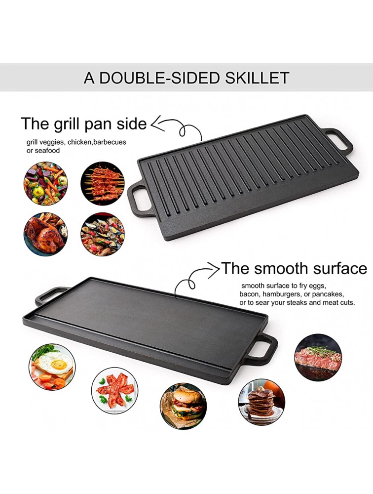 Max K 2-in-1 Cast Iron Grill & Griddle Pre-Seasoned Reversible Grilling Plate Oven Campfire Double Burner Stove Top Skillet With Handles Grease Reservoir 20x9 Inch - BQQYMW9JP