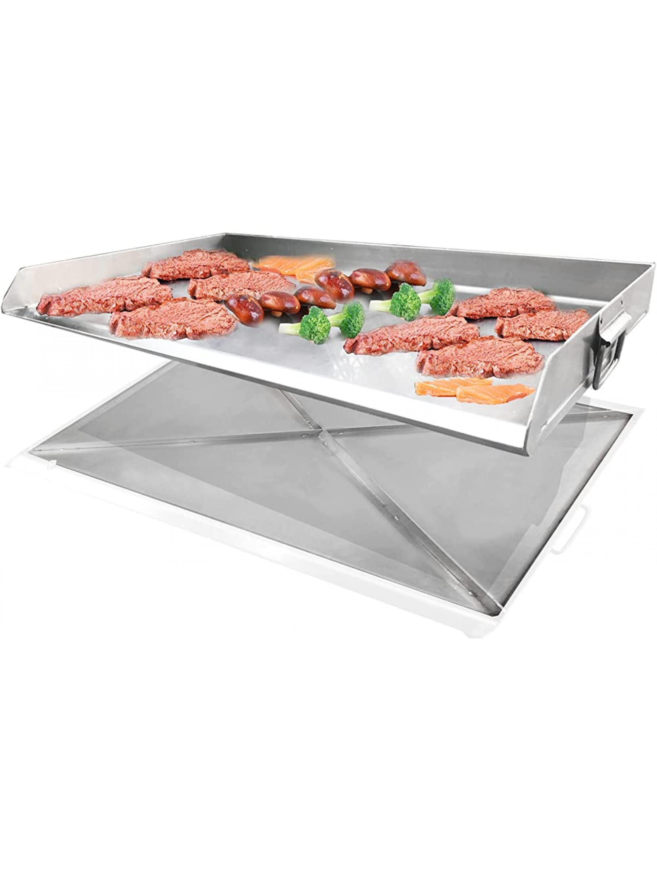 Minneer Stainless Steel Griddle Plate 32 x 18 Inch 100% Stainless Steel Grill with Heat Cross Bracing - B93FSWJHG