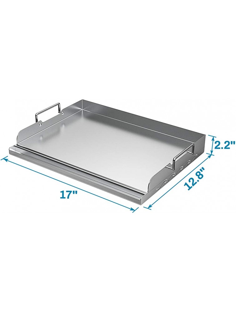 Skyflame Universal Stainless Steel Griddle Flat Top Plate with Even Heating Bracing for BBQ Charcoal Gas Grills Camping Tailgating and Parties 17 x 13 - BZ6L1Y7ZH