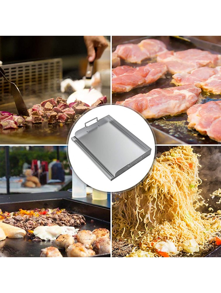 Skyflame Universal Stainless Steel Griddle Flat Top Plate with Even Heating Bracing for BBQ Charcoal Gas Grills Camping Tailgating and Parties 17 x 13 - B9A9YXF82
