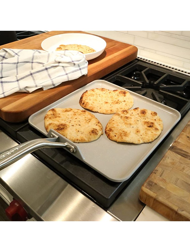 TECHEF CeraTerra Ceramic Nonstick Square Griddle Pan PTFE and PFOA Free Ceramic Exterior & Interior Oven & Dishwasher Safe Made in Korea Grey Silver Griddle Pan - BB2XBZ86I