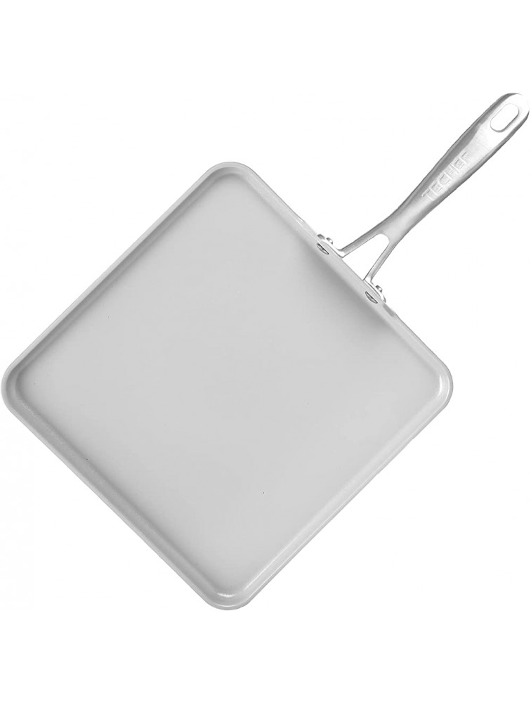 TECHEF CeraTerra Ceramic Nonstick Square Griddle Pan PTFE and PFOA Free Ceramic Exterior & Interior Oven & Dishwasher Safe Made in Korea Grey Silver Griddle Pan - BIZ3F5DUY