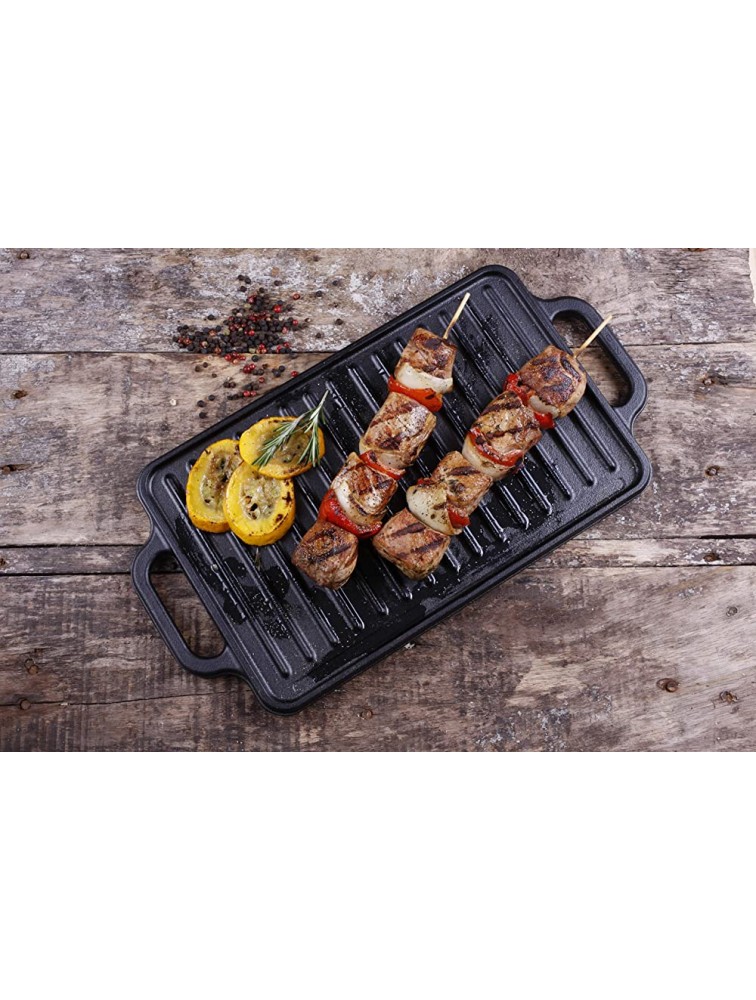 Victoria Rectangular Cast Iron Double Burner Reversible Griddle Grill Seasoned with 100% Kosher Certified Non-GMO Flaxseed Oil 13 x 8,3 Inch Black - B0JP0N6T5