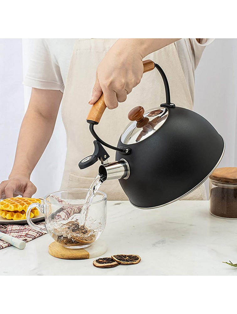 2.5L Tea Kettle Stovetop Whistling Teapot Whistling Exquisite Tea Pot with Wood Pattern Handle Food grade stainless steel Teapot Anti-Hot Handle and Anti-Rust for Kitchenware Black - BRLDQHO3W