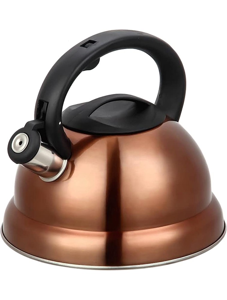 3 Quart Whistling Tea Kettle Modern Stainless Steel Whistling Tea Pot for Stovetop with Cool Grip Ergonomic Handle Brush Copper Finish - BY6BRIE05