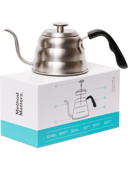 Barista Warrior Gooseneck Kettle for Pour Over Coffee and Tea with Thermometer for Exact Temperature Precision Pour Drip Spout Stainless Steel Compatible with all Stove Tops 1.0 Liter 34 fl oz - BKQR135QI