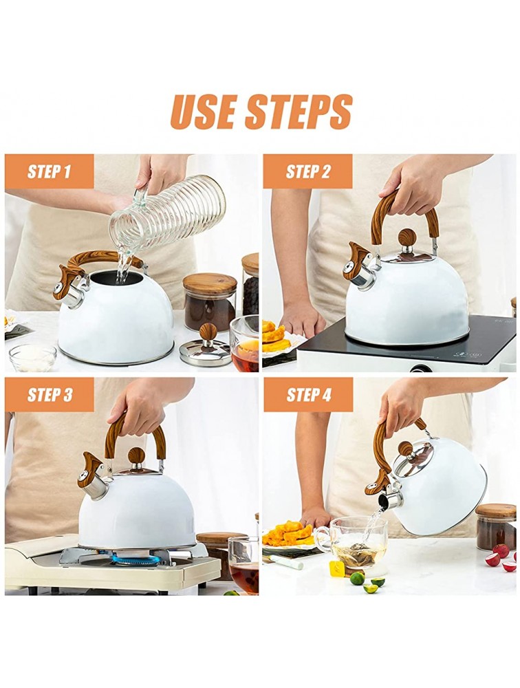 Cabilock Tea Kettle for Stove Top Stainless Steel Tea Kettle Stovetop Whistling Tea Kettle with Cool Toch Ergonomic Handle 2. 5L White - BARS2T6R4