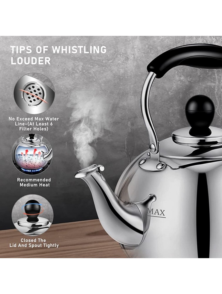 DclobTop Stove Top Whistling Tea Kettle 2.5 Quart Classic Teapot Mirror Polished Culinary Grade Stainless Steel Teapot for Stovetop - BOYN8PTG6