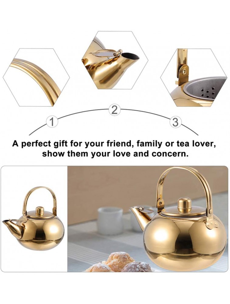 DOITOOL Whistling Tea Kettle with Infuser Stainless Steel Teapot Water Boiling Heating Bottle Drink Warmer Container for Home Gas Stove Top 1. 5L Golden - BV1UZGM2R