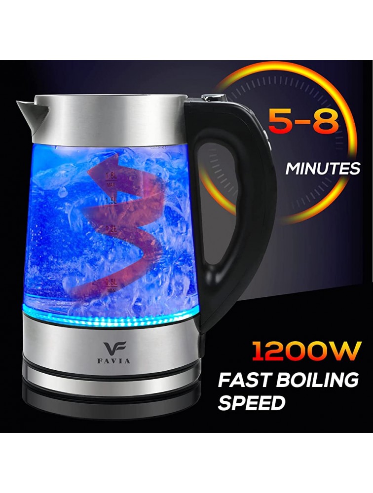 FAVIA Electric Kettle Glass for Tea and Hot Water Boiler with Variable Temperature Control 1.8L Cordless Auto Shut-off and Boil-dry Protection Fast Boiling Heater LED Light 1200w BPA Free 1.8 Liter - BCDN91AMW