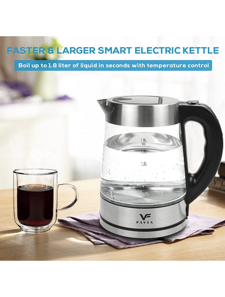 FAVIA Electric Kettle Glass for Tea and Hot Water Boiler with Variable Temperature Control 1.8L Cordless Auto Shut-off and Boil-dry Protection Fast Boiling Heater LED Light 1200w BPA Free 1.8 Liter - BCDN91AMW