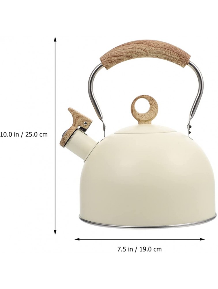 Hemoton Tea Kettle- Tea Kettles Stovetop Whistling Teapot Stainless Steel Tea Pots with Wood Pattern Anti- slip Handle for Stove Top （ White ） - B9T0VLKJC